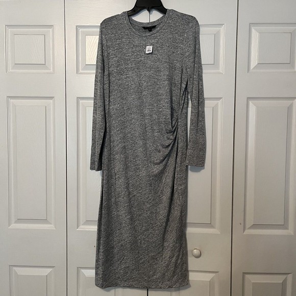NWT Banana Republic Heather Grey Side Ruched Luxespun Dress Midi Length  Sz L - Picture 6 of 11